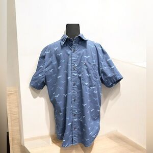 Tommy Hilfiger Men Blue Seagull Print Button Down Shirt Regular Fit Stretch Sz L